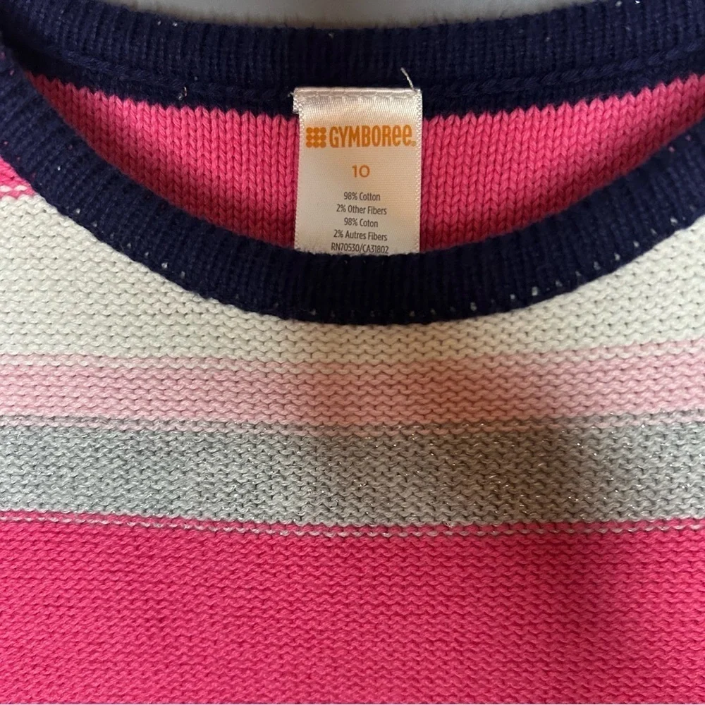 Gymboree Girls Striped Sweater Dress Pink Navy Cotton Size 10 Pockets